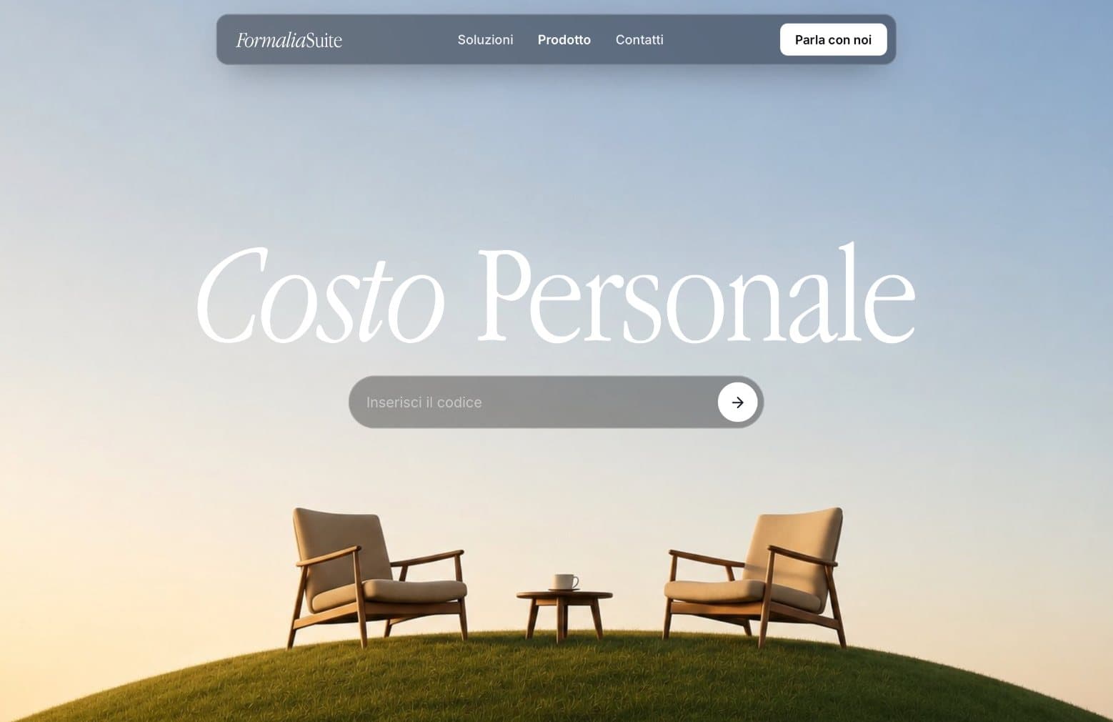 Pagina iniziale di Costo Personale con accesso tramite codice