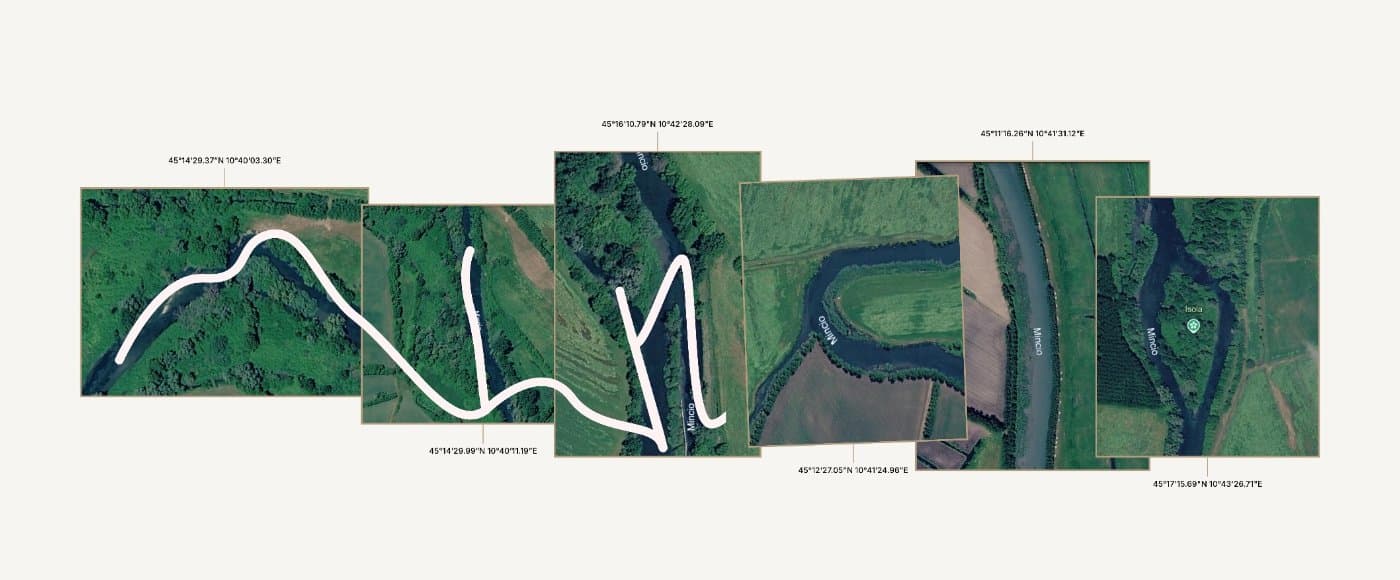 Schermata di caricamento: viste satellitari del fiume con la scritta Mincio