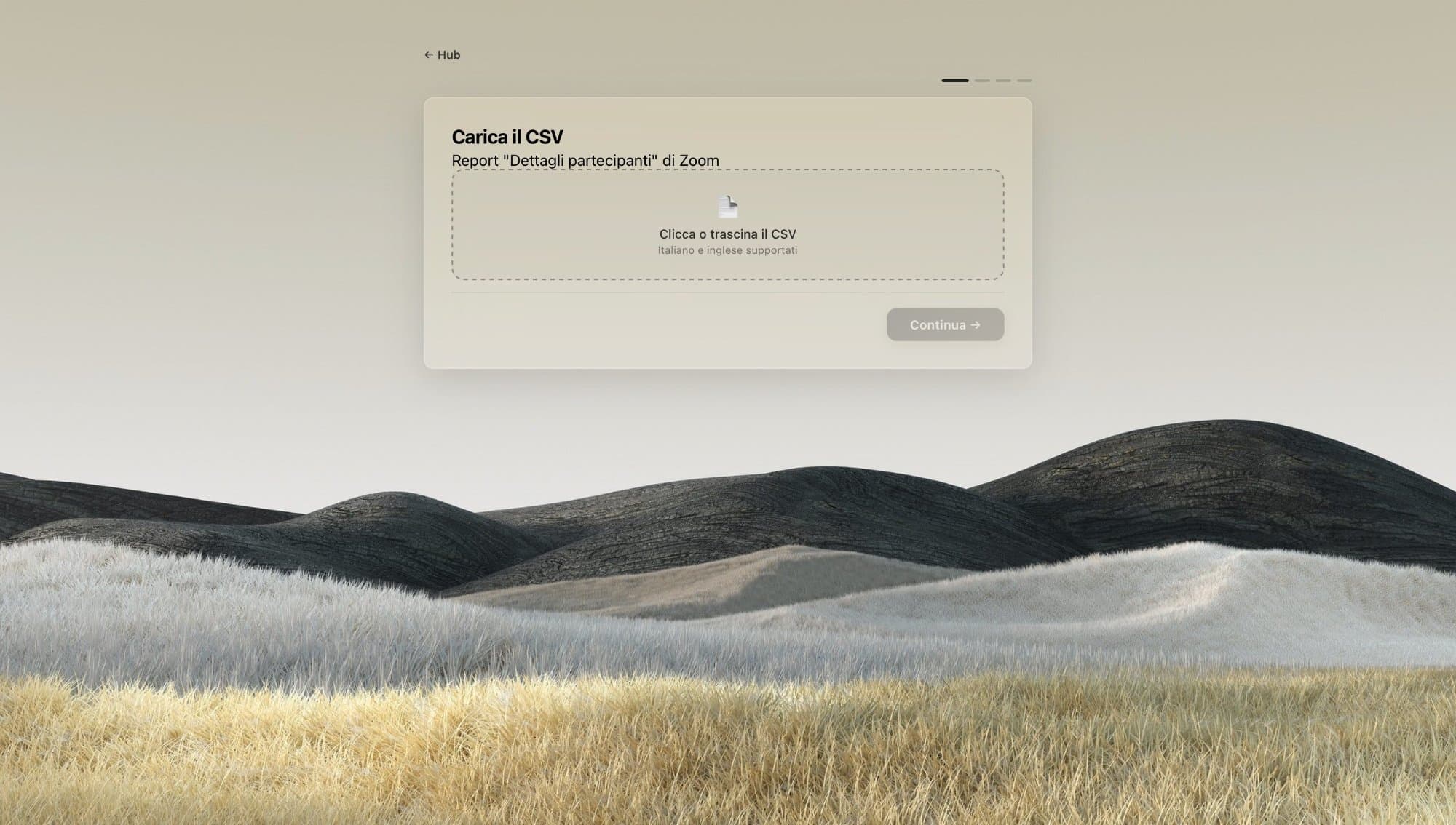 Primo passo di Modello B: caricare il CSV dei partecipanti di Zoom